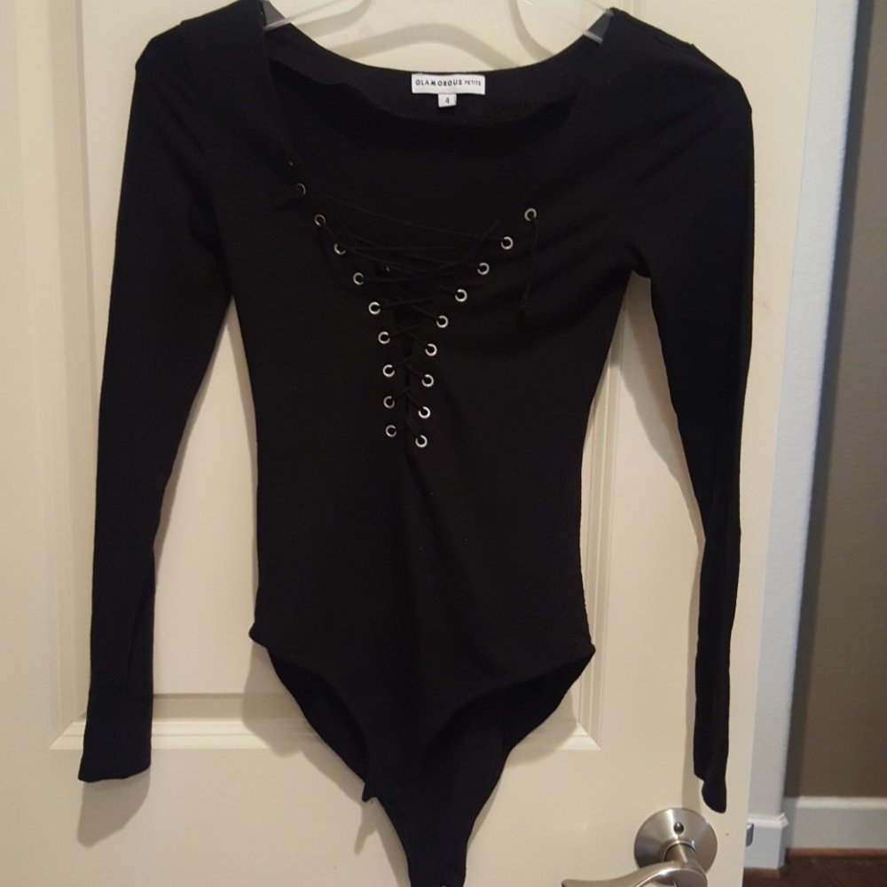 Black lace up sexy bodysuit